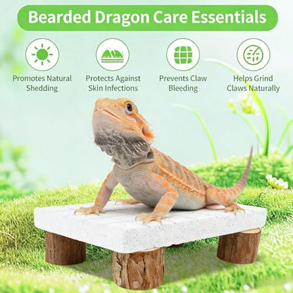 Bearded Dragon Shedding Rock, Bearded Dragon Basking Platform with Calcium Stone & Wooden Pile, Reptile Claw Grinding Block for Dead Skin Removal, Bearded Dragon Tank Accessories for Terrarium Habitat