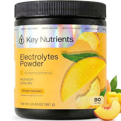 KEY NUTRIENTS Selenium Multivitamin Electrolytes Powder No Sugar - Tropical Peach Mango Electrolyte Powder - Endurance & Energy Supplement - Hydration Powder - No Calories - 90 Servings - Made in USA - size: 90 Servings