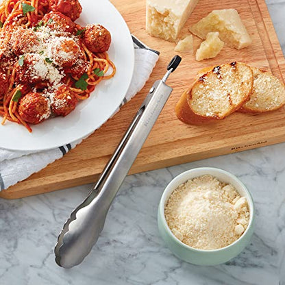 KitchenAid Gourmet Stainless Steel Serving Tongs with Hang Hook and Secure Closing Lock, 9 Inch, Stainless Steel - color: Stainless Steel, size: 9 Inches