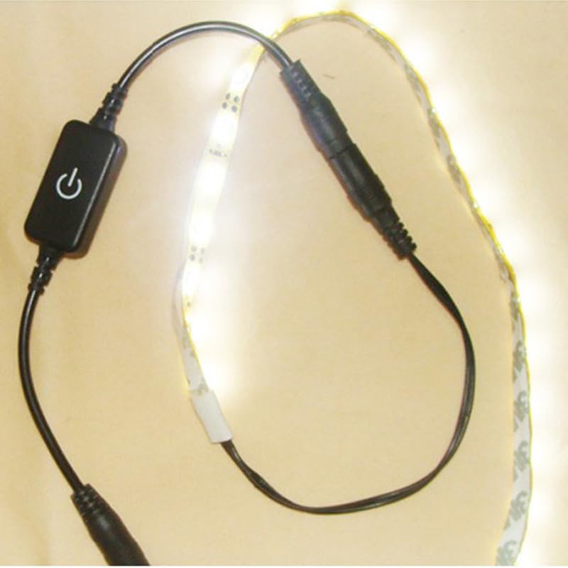 2 Pack LED Strip Lights Dimmer with Touch Switches LED Strip Light Inline On/Off Switch Cable DC Plug 5.5mmx2.1mm Barrel Connector Brightness Adjustment Diming Controller for 12V to 24V Lights