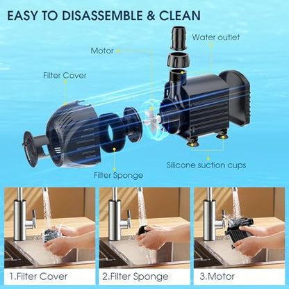 NFESOLAR Submersible Water Pump 880GPH, 60W Ultra Quiet Fountain Pump with Dry Burning Protection 9ft High Lift for Fish Pond, Fountains, Waterfall, Hydroponics, Aquariums KF206 - size: 880GPH