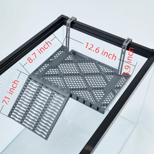 Large SolidForm Hanging Turtle Basking Platform with Built-in Food Tray, Zero Zip-Tied, Non-Slip Ramp Terrace, Resting Turtles Dock, for 50–120 Gallon Aquariums Turtle Turtle Tank Accessories - size: Large（12.6×8.7inches）