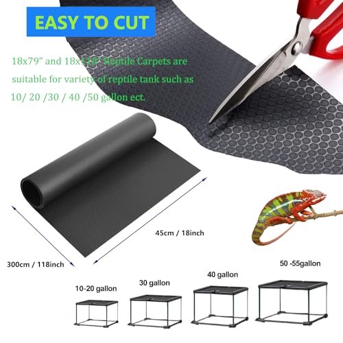 Bearded Dragon Tank Accessories, 18x118 in Large Non-Stick Reptile Carpet Substrate Terrarium Tank Liner Carpet, Waterproof Reptile Bedding Floor Mats for Snakes, Leopards, Geckos, Lizards