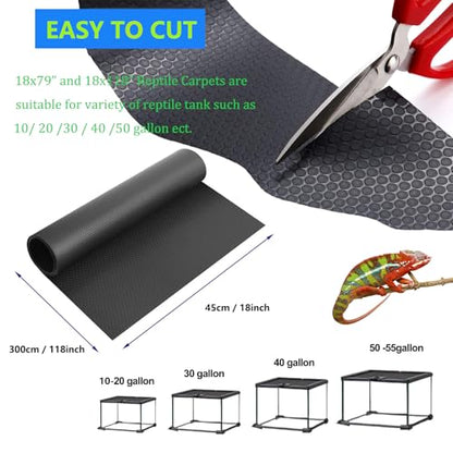 Bearded Dragon Tank Accessories, 18x118 in Large Non-Stick Reptile Carpet Substrate Terrarium Tank Liner Carpet, Waterproof Reptile Bedding Floor Mats for Snakes, Leopards, Geckos, Lizards