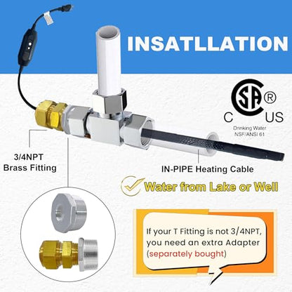 MAXKOSKO Self Regulating Heating Cable from Inside the Pipe, CSA Certified Freeze Protection for Water Supply Pipes, Suitable for Jet Pump and Submersible Pump Applications, 15Ft 120V