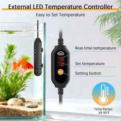 QZQ Aquarium Heater, 200W Adjustable Fish Tank Heater with Digital Display, External Temperature Controller, Submersible Turtle Tank Heater for 20-40 Gallon Tanks - size: 200W