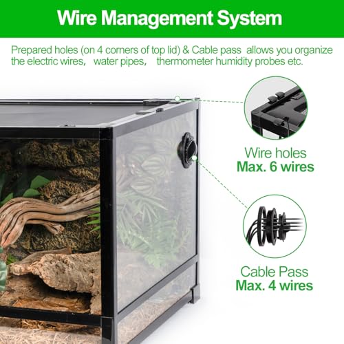 REPTI ZOO 48''x24''x18'' Glass Reptile Terrarium, Front Opening Snake Tank with Double Hinge Door, Reptile Enclosure with Top Screen Ventilation 85 Gallon