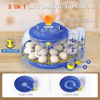 Incubators for Hatching Eggs, 18-Egg Incubator with Automatic Egg Turning and Humidity Control, Egg Candler, External Water Filling, Incubator for Chicken Eggs