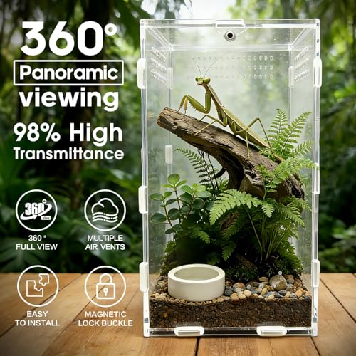 Jumping Spider Enclosure, Acrylic Terrarium(Tweezer and Bowl Included) | Easy-Clean Habitat with Magnetic Door for Spider, Tarantula, Mantis, Snail-5.9" x 5.9" x 9.8" - size: Basic Vertical-Kit