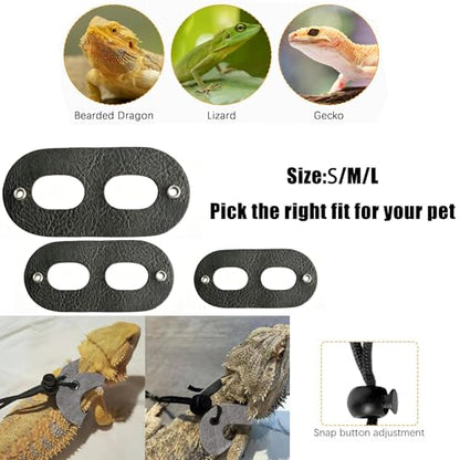 Portable Bearded Dragon Backpack Carrier with Leash and Harness Set, Beardie Carrier, Lizard Adjustable Harness with Leather Wings and Sling Bag, Reptile Small Pet Travel Cage - color: Black