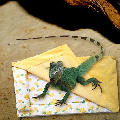 Reptile Sleeping Bag with Pillow and Blanket, Soft Warm Bearded Dragon Bed with Pineapple Pattern, Reptile Accessories for Bearded Dragon,Lizard,Leopard Gecko and Small Pet Animal