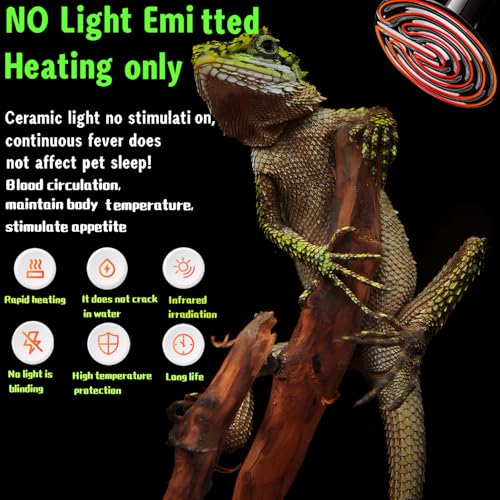 2 Pack Heat Emitter Reptiles 100W Heat Lamp Bulb Ceramic Reptile Heat Bulb Black No Light Emitting Heat Lamp (100, Watts)