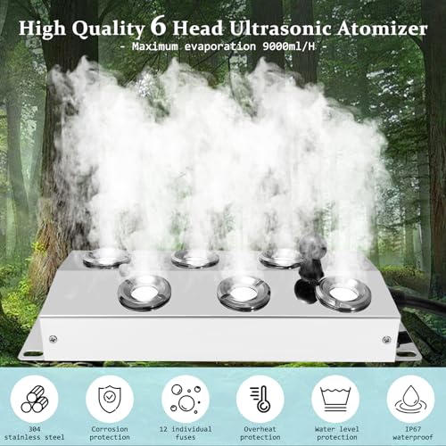 Ultrasonic Fogger 6 Head Ultrasonic Mist Maker,5000ml/H 200W Mist Maker Fogger,6 Head Ultrasonic Fogger Mist Maker,6 Head Ultrasonic Mist Maker fogger Ultrasonic Mister Fogger 6 Head Fogger - color: 6 Head Ultrasonic Fogger
