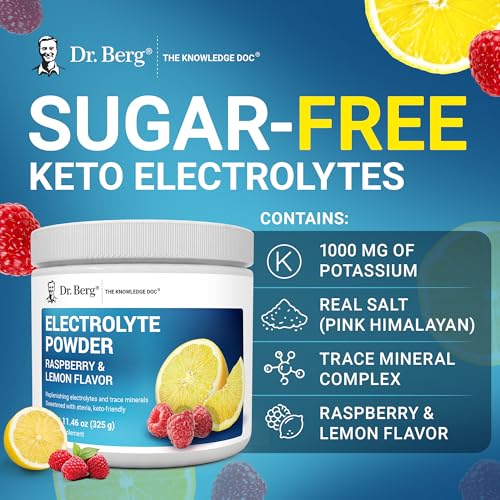 Dr. Berg Zero Sugar Hydration Keto Electrolyte Powder - Enhanced w/ 1000 mg of Potassium & Real Pink Himalayan Salt (NOT Table Salt) - Raspberry & Lemon Flavor Hydration Drink Supplement - 50 Servings