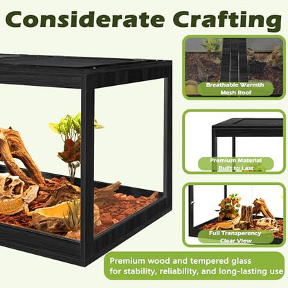 PROLEE Reptile Tank, 31 Gallon Beard Dragon Tank, Tempered Glass Reptile Encloure and Snake Tank with Locking Design for Lizard,Gecko,Chameleon (24"X15.5"X15.5",Black) - color: Black, size: 31 Gallon (24x15.5x15.5 Inch)