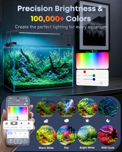 Pawfly Aquarium Light for Plants, 14 W Bluetooth Fish Tank Light, Full Spectrum Aquarium Lights for 12"-18" Fish Tanks, Extendable 24/7 LED Lights with Timer Modes & Adjustable Brightness - size: 12"-18"