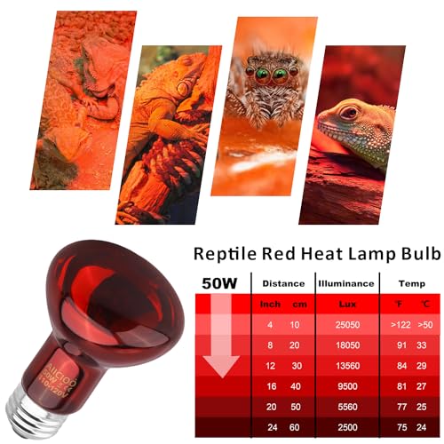 Aiicioo Reptile Red Light Bulb - Reptile Heat Lamp Bulb Infrared Basking Spot Lamp for Bearded Dragon Lizard Turtle Hermit Crab Leopard Gecko Snake Chameleon 50W - color: ['Red'], size: ['50W']
