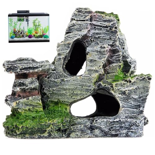 Aquarium Cave, Resin Reptile Hide Rock, 4.3x2.2x3.7 Simulation Rock Cave Hideout for Fish Tank Terrarium Decor Turtles Lizards Snakes Crab
