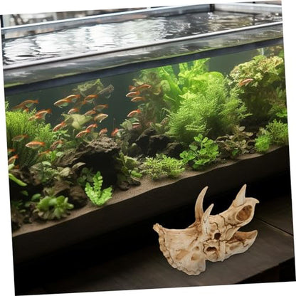 POPETPOP Resin Dinosaur Skull Aquarium Hideout for Shrimp and Reptiles Tank Decor for Freshwater and for Terrarium Landscapes and Boys and Girls Rooms