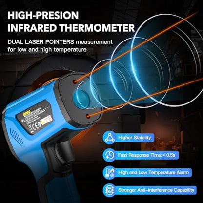 Infrared Thermometer Temperature Gun, -40℉ to 2192℉ Dual Laser High Temp Thermometer with LCD Color Display, Non-Contact Industrial Pyrometer 50:1 Distance Ratio, Adjustable Emissivity - color: Blue (-40℉~2192℉)