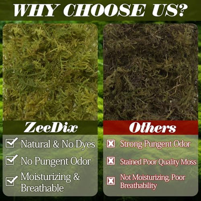 ZeeDix 1.1 lb Premium Sphagnum Moss for Reptile,25 qt Green Natural Reptile Moss Bedding for Terrarium Plants, Long Fiber Reptile Moss for Leopards, Geckos, Snakes, Turtles, Frogs - color: 1.1lb