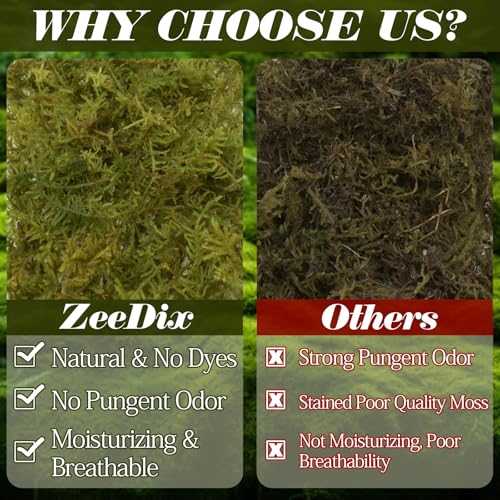ZeeDix 1.1 lb Premium Sphagnum Moss for Reptiles | 25 qt Green Natural Reptile Moss Bedding, Long Fiber Reptile Moss for Leopards, Geckos, Snakes, Turtles, Frogs - color: 1.1lb
