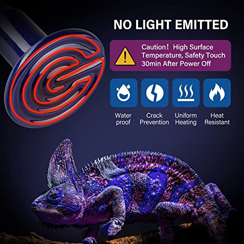 Simple Deluxe 150W 2-Pack Ceramic Heat Emitter Reptile Heat Bulb No Light, LCD Digital Aquarium Thermometer, for Reptile Amphibian, 2 Pack + Thermometer, Royal Blue - color: Royal Blue, size: 2 Pack + Thermometer