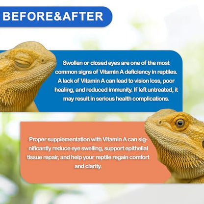 Reptile Vitamin A Supplement – Eye Health Support for Lizards, Turtles, Snakes & Amphibians – Promotes Growth, Vision & Immunity