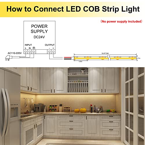 AXMOTUT 16.4ft COB LED Strip Lights Waterproof IP68, 2700K Warm White Outdoor 24V Dimmable Silicone LED Tape Lighting High Density, 4000LM+, 1600LEDs Clips and Screws(Power Supply Not Included) - size: 2700K/16.4ft-IP68