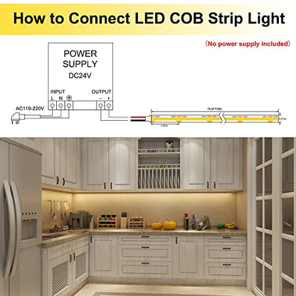 AXMOTUT 16.4ft COB LED Strip Lights Waterproof IP68, 2700K Warm White Outdoor 24V Dimmable Silicone LED Tape Lighting High Density, 4000LM+, 1600LEDs Clips and Screws(Power Supply Not Included) - size: 2700K/16.4ft-IP68