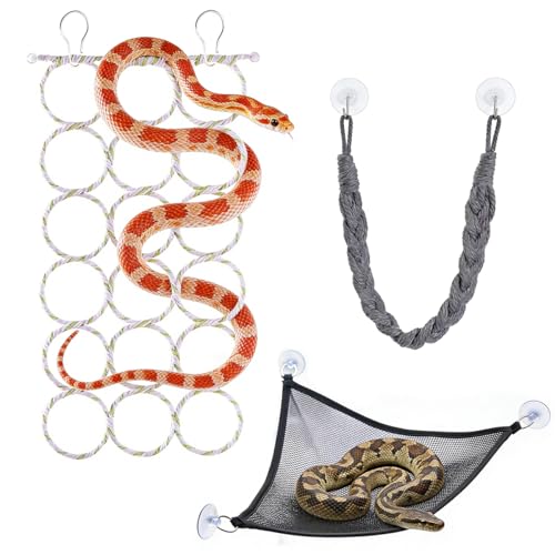 18-Loop Snake Enrichment Toys with Snake Climbing Accessories, Climbing Rings and Reptiles Climbing Toy Hammocks for Ball Python Corn Snakes Lizards, Small Reptile Tank Accessories - color: 18-Loop