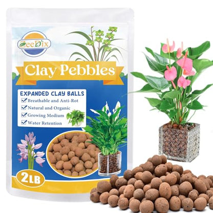 ZeeDix 2LBS Expanded Clay Pebbles for Hydroponics - pH Neutral Hydro Balls 4mm-16mm Lightweight Leca Clay Pebbles for Plants Drainage Aggregate, Aquaponics, Indoor Gardening & Succulents - size: 2LB