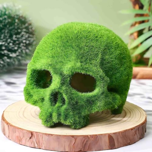 Realistic Mossy Skull Terrarium Ornament - 4.5" Reptile Habitat Decor for Gecko, Spider, Lizard Enclosure
