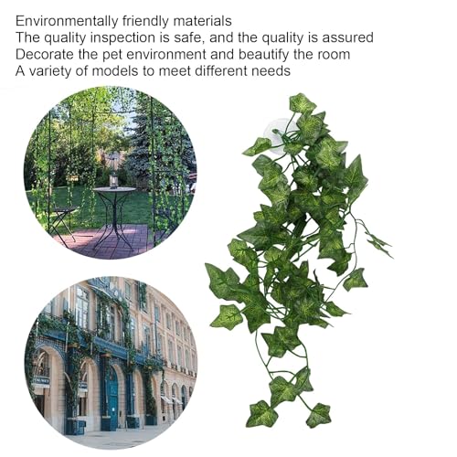 Pssopp Lifelike Plant Decorative Hanging Silk Terrarium Plant with Suction Cup for for Reptile Rainforest Box Aquarium Landscape(NFF‑87)