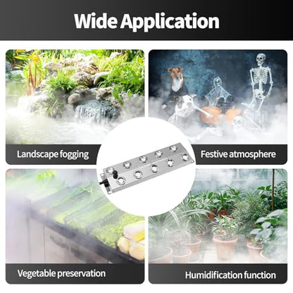 Mist Maker 10 Head, Ultrasonic Fogger7000ml/H for Pond Mist & Halloween - 350W IP67 Waterproof, Stainless Steel w/ 5M Cord & Full Kits (Landscape Effects, Vegetable Freshness)