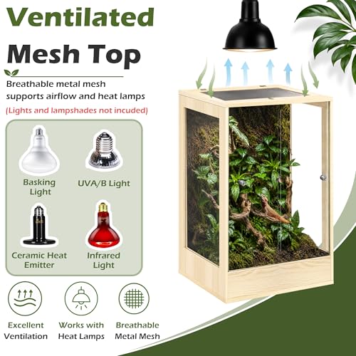 PROLEE 18" x 18" x 32" Tall Reptile Terrarium, 45 Gallon Glass Chameleon Cage, Vertical Crested Gecko Tank with Ventilated Mesh Top, Front Opening Rainforest Habitat, Oak - color: Oak, size: 18" L x 18" W x 32" H, 45 Gallon