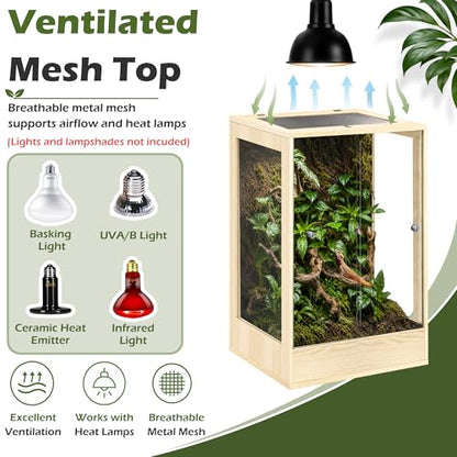 PROLEE 18" x 18" x 32" Tall Reptile Terrarium, 45 Gallon Glass Chameleon Cage, Vertical Crested Gecko Tank with Ventilated Mesh Top, Front Opening Rainforest Habitat, Oak - color: Oak, size: 18" L x 18" W x 32" H, 45 Gallon
