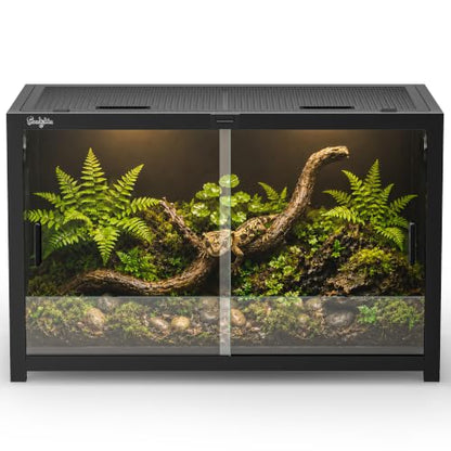 45 Gallon Reptile Tank, Leopard Gecko Reptile Enclosure Front Sliding Door - color: Black, size: 45 Gallon