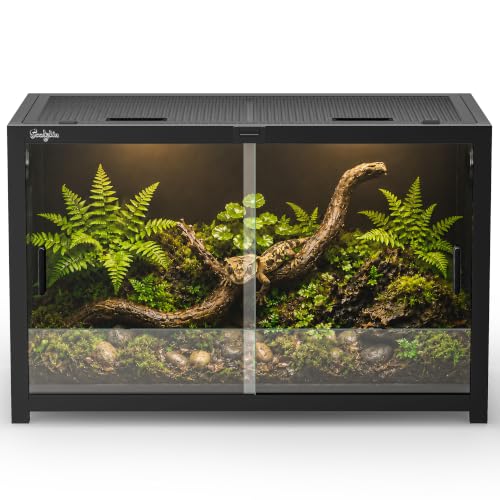 45 Gallon Reptile Tank, Leopard Gecko Reptile Enclosure Front Sliding Door - color: Black, size: 45 Gallon