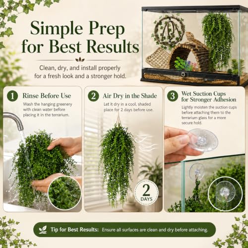 HERCOCCI Bearded Dragon Tank Accessories, 9Pcs Reptile Plants Vines Hammock Flexible Bridge with Suction Cups Terrarium Habitat Décor for Snake Gecko Lizard Chameleon
