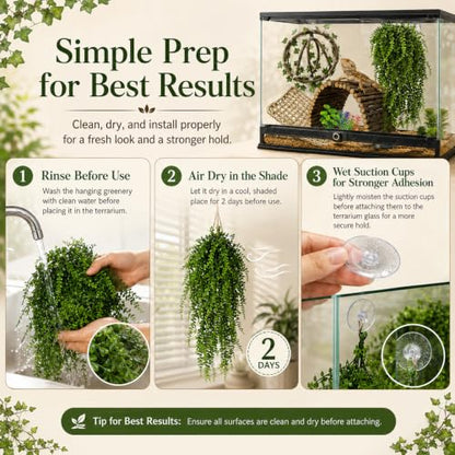 HERCOCCI Bearded Dragon Tank Accessories, 9Pcs Reptile Plants Vines Hammock Flexible Bridge with Suction Cups Terrarium Habitat Décor for Snake Gecko Lizard Chameleon