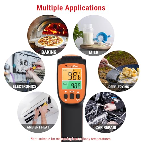 TempPro TP450 2 Laser Temperature Gun for Cooking, 16:1 D:S Ratio Infrared Thermometer Gun for Pizza Oven, Laser Thermometer Gun with Adjustable Emissivity Temp Gun -58 to 1022℉,Gift for Dad Husband - style: 2-Laser & D:S 16:1