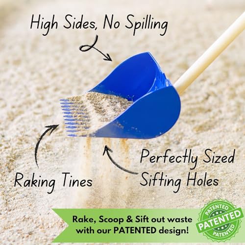The Coop Scoop® Original 2-in-1 Chicken Poop Scooper & Rake – Made in The USA, Patented, Durable Sand Sifting Litter Shovel for Chicken Coops & Small Farm Animals - size: Versatile SHELF/GROUND (original) | 36" Handle
