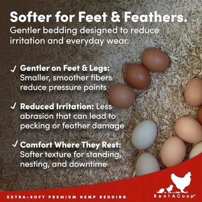 RentACoop Extra-Soft Premium Hemp Bedding 300L – Super Absorbent, Low Dust, Natural Odor Control for Chicken Coops, Nest Boxes, Small Animals, Reptiles & Horses