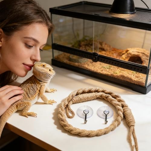 Hermit Crab Toys - Climbing Jute Rope, Reptile Tank Ladder Natural Fiber Hanging Vine Accessory | Stimulating Terrarium Habitat Enrichment Activity Bridge for Lizards Geckos Snakes - color: Rope