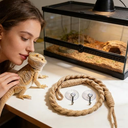 Hermit Crab Toys - Climbing Jute Rope, Reptile Tank Ladder Natural Fiber Hanging Vine Accessory | Stimulating Terrarium Habitat Enrichment Activity Bridge for Lizards Geckos Snakes - color: Rope
