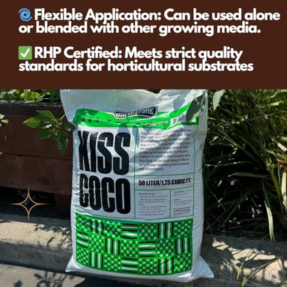 Greenstone Kiss Coco Coir Soil 100% - Low EC, RHP Certified Premium Soilless Media Alternative (50 Liters / 1.77 Cu Ft)