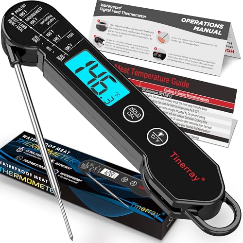 Professional Digital Meat Thermometer Instant Read Waterproof – Folding Probe Food Thermometer with Backlight & Calibration, Fast Read for BBQ, Grill, Deep Fry, Liquids, Gift for Chef (Black) - color: Black