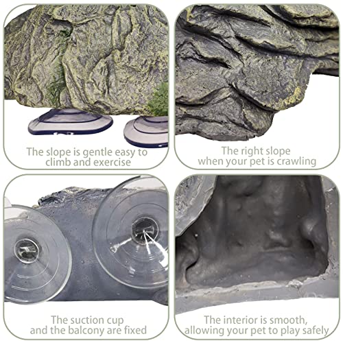 PINVNBY Turtle Basking Platform, Reptile Climbing Shale Resin Ledge Stone, Aquarium Ornament Rock Landscaping Decoration with Suction Cups for Frogs Newts Lizard (Large:7.1”Lx6.3”Wx2.7”H)