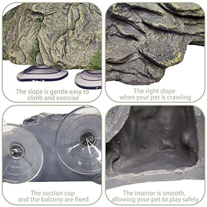PINVNBY Turtle Basking Platform, Reptile Climbing Shale Resin Ledge Stone, Aquarium Ornament Rock Landscaping Decoration with Suction Cups for Frogs Newts Lizard (Large:7.1”Lx6.3”Wx2.7”H)